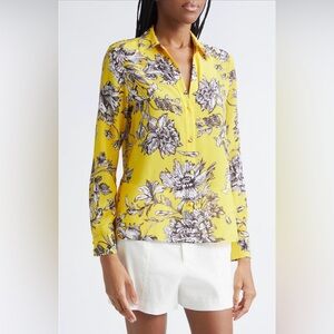 Alice + Olivia Yellow Floral Button-Down Blouse